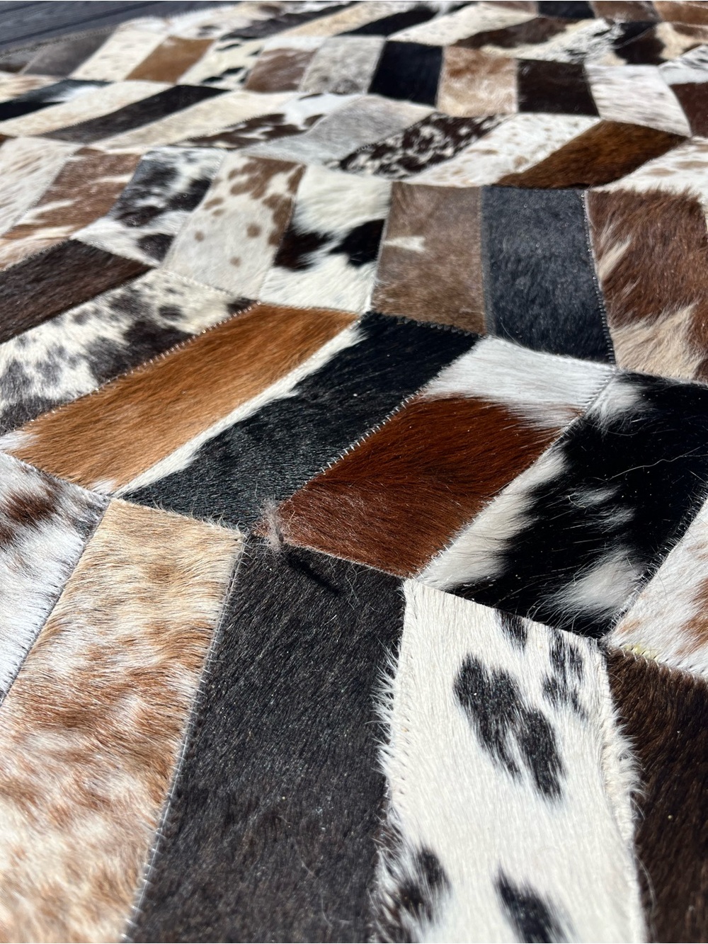 New Cowhide Patchwork Round Rug - 3’ - Picture 2 of 8